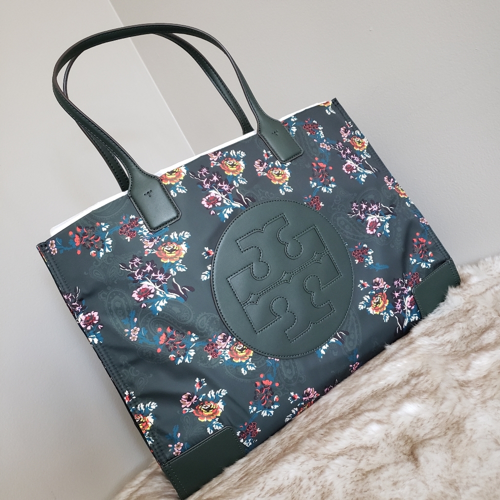 NWT Tory Burch Ella French Green Paisley Tote